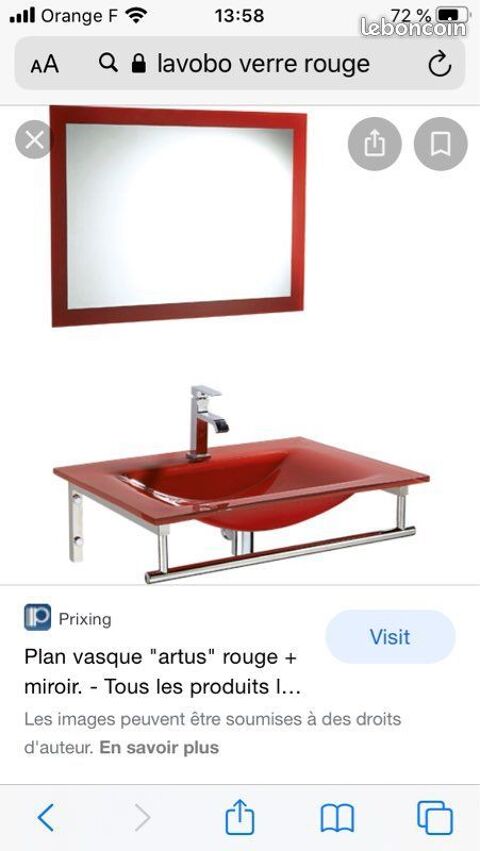 Plan vasque Verre rouge + miroir 100 Lormont (33)