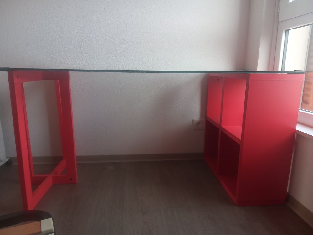 Bureau verre NY et bois rouge Meubles