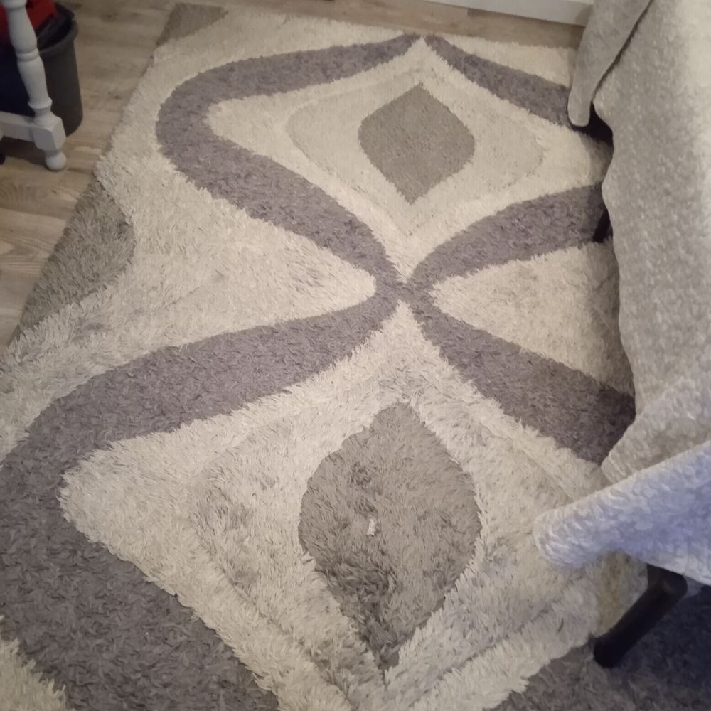 Grand tapis poils longs blanc et gris 230*160 Décoration