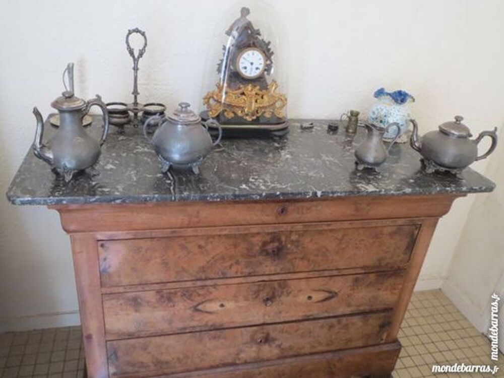 Commode Louis Philippe 4 tiroirs + marbre nickel Meubles