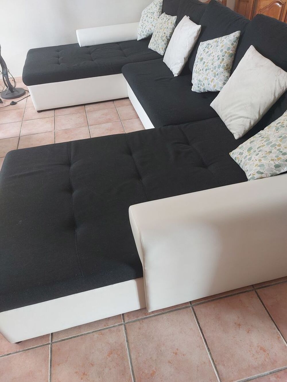 Canap&eacute; panoramique tissu noir Meubles