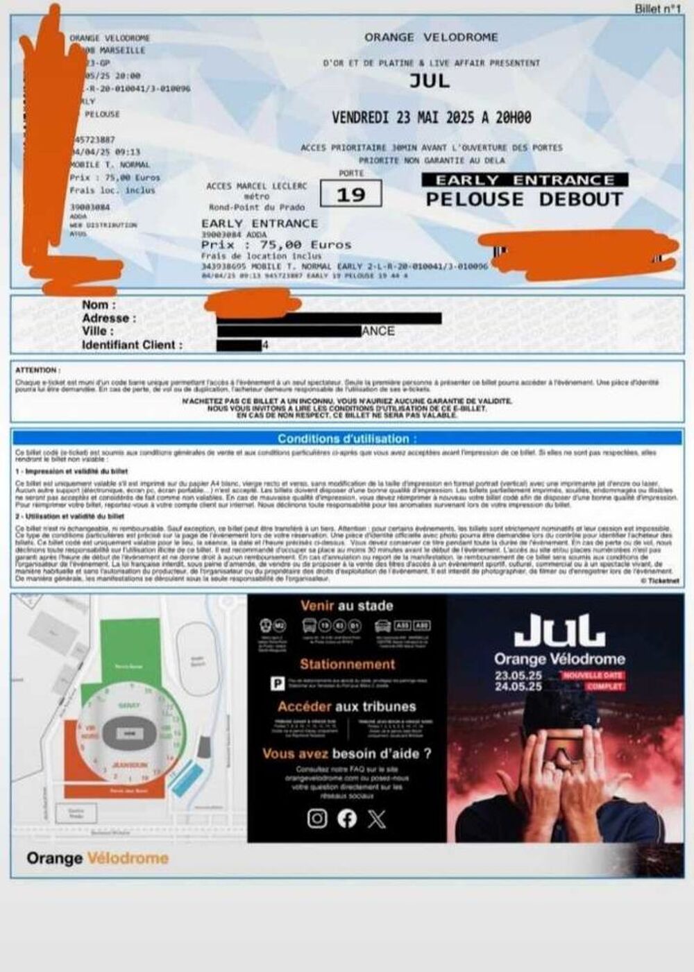 place de concert pour JUL au v&eacute;lodrome 