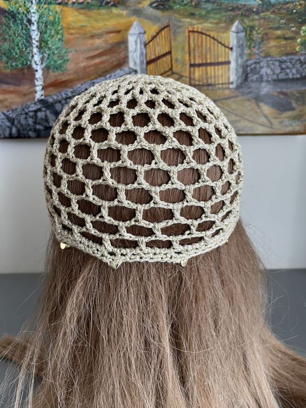 Chapeau Toque Bonnet Beige paillettes perles Vêtements