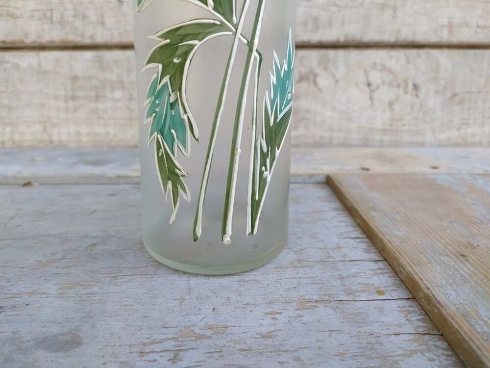 Ancien Vase Verre &Eacute;maill&eacute; D&eacute;cor Fleurs Pavot Style Legras Décoration
