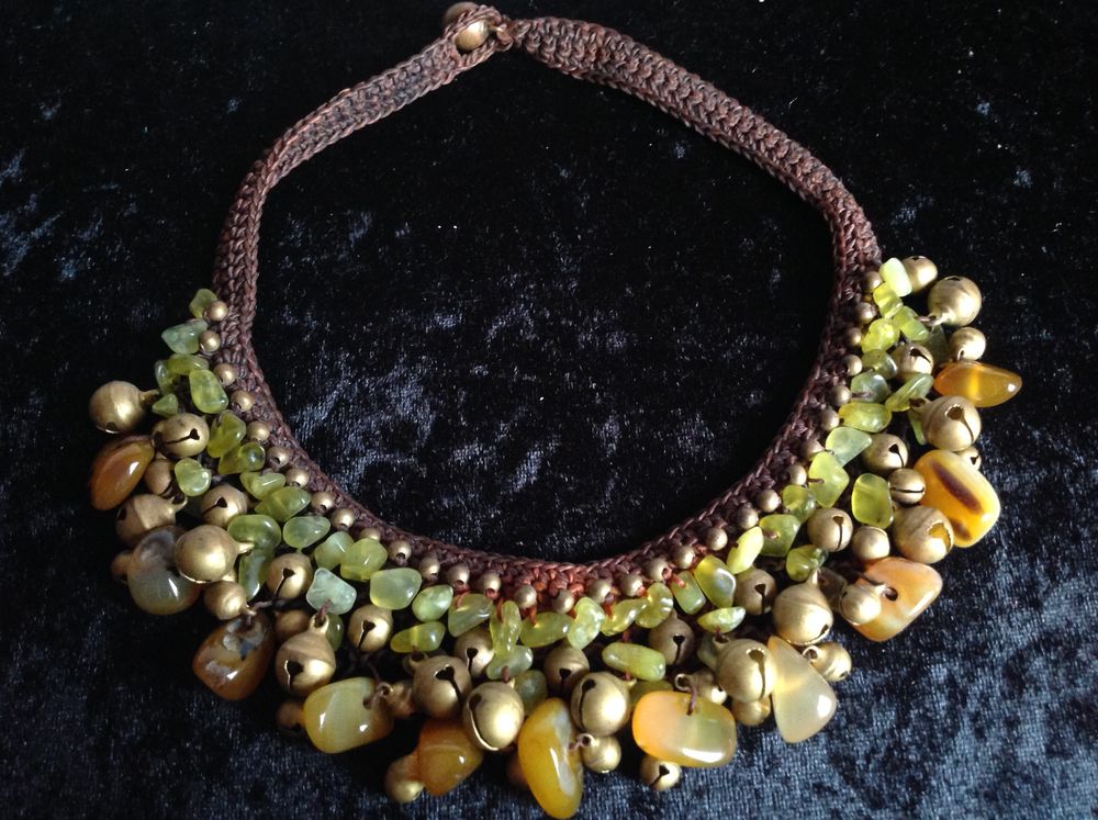 COLLIER AMBRE POLI JAUNE ORANGE VERTE GRELOTS Envoi Possible Bijoux et montres