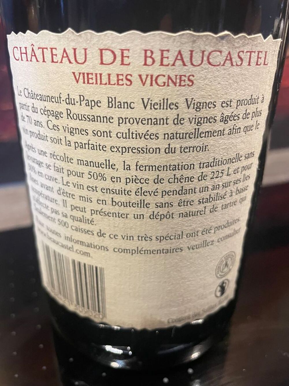 1 Bt CH&Acirc;TEAUNEUF-DU-PAPE, Blanc 2009, Vieilles Vignes. 99pk, Cuisine