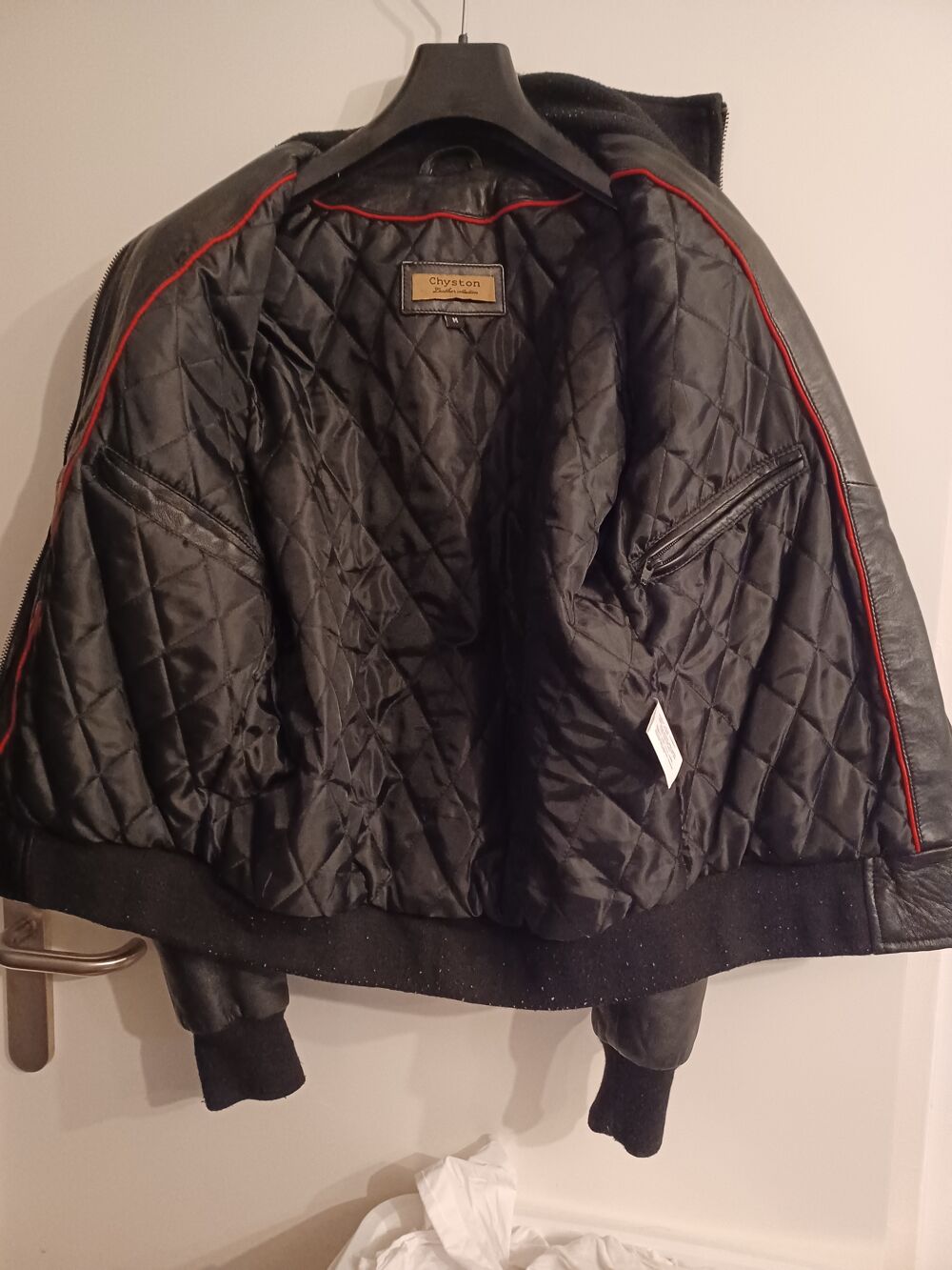 Blouson cuir de mouton noir Vêtements