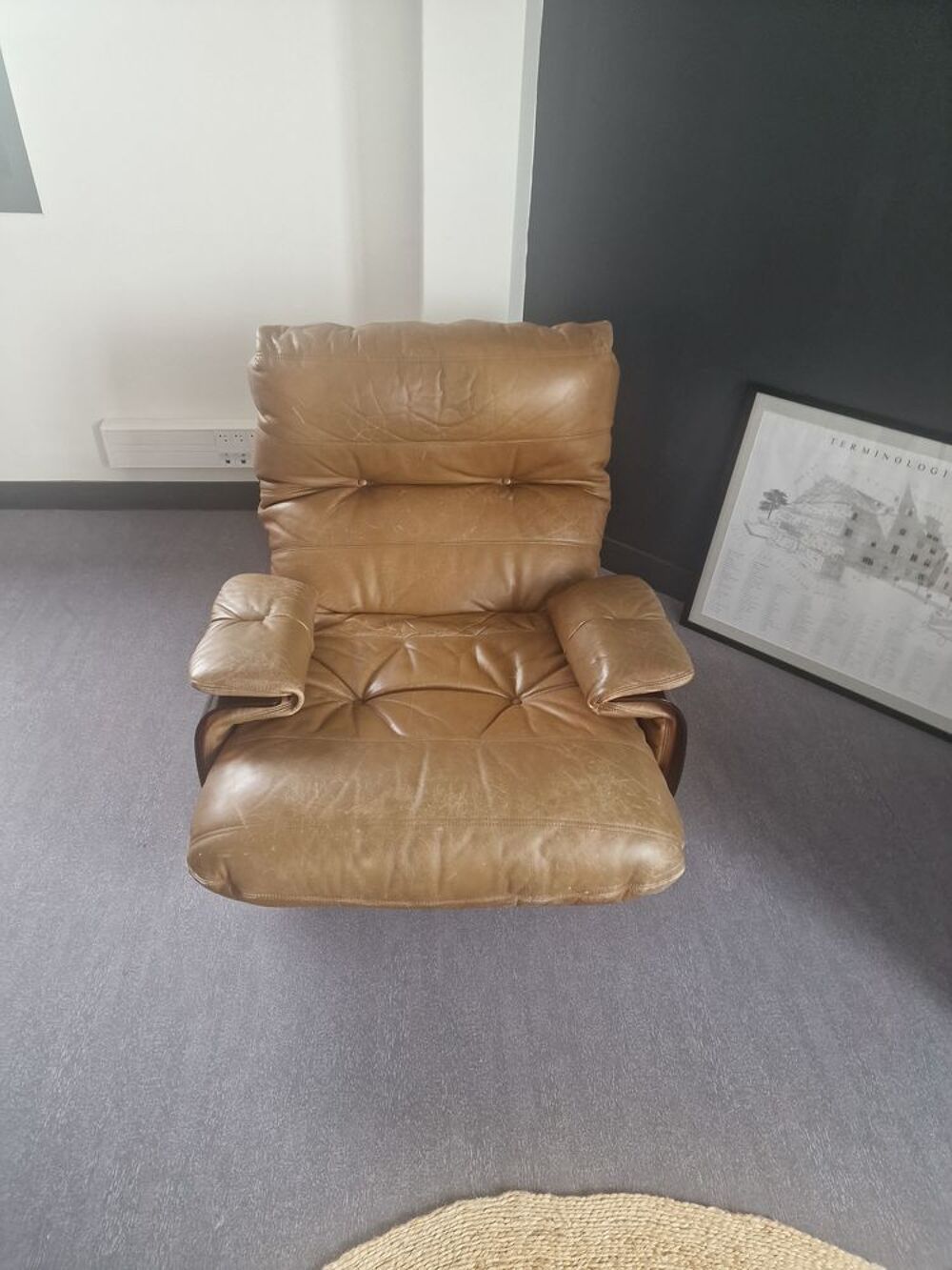 fauteuil vintage Marsala en cuir par Michel Ducaroy po Meubles