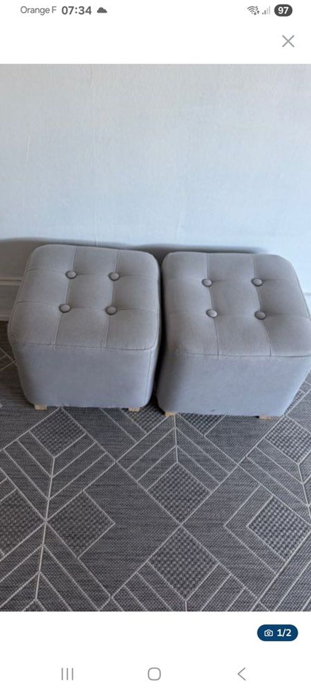 Lots 2 poufs repose-pieds tissu gris Meubles