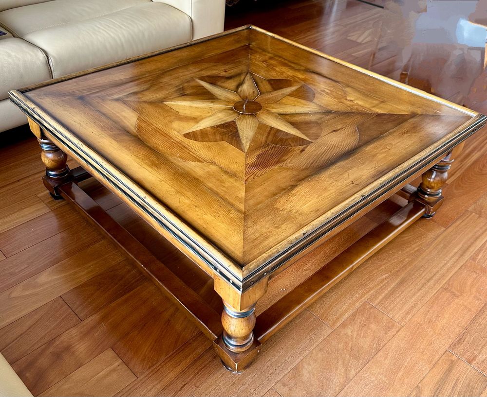 Table basse carr&eacute;e Roche et Bobois avec marqueterie 110 cm neuf Meubles