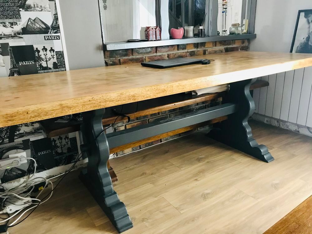 Belle table monast&egrave;re bois massif + 2 bancs Meubles