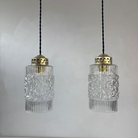 PAIRE D'ANCIENNES SUSPENSIONS EN VERRE VINTAGE 100 Montreuil (93)