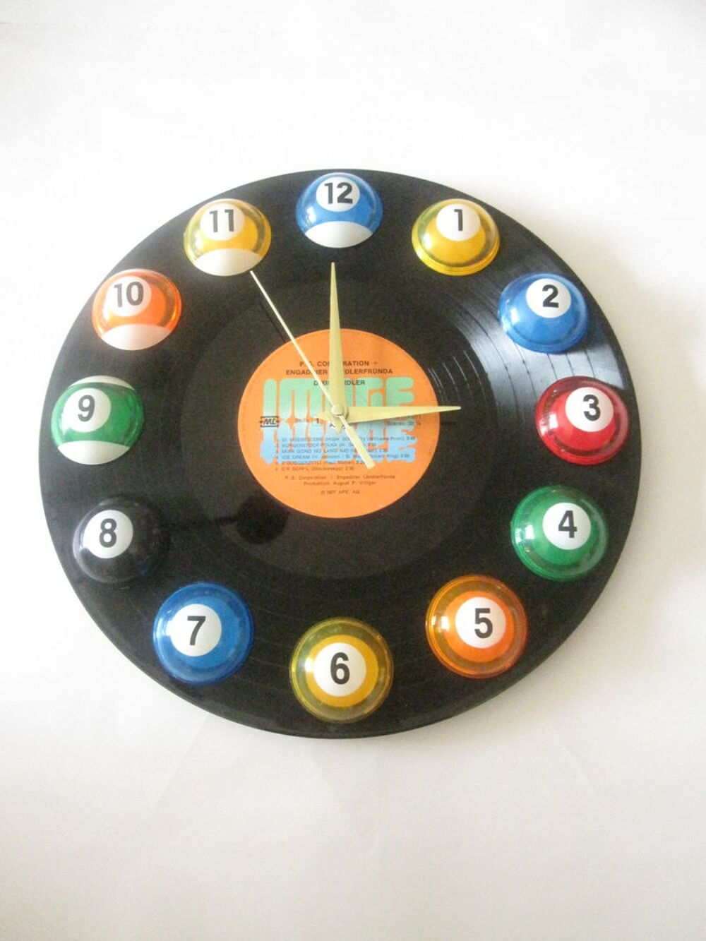 Horloge recycl&eacute;e vinyl bowling Décoration
