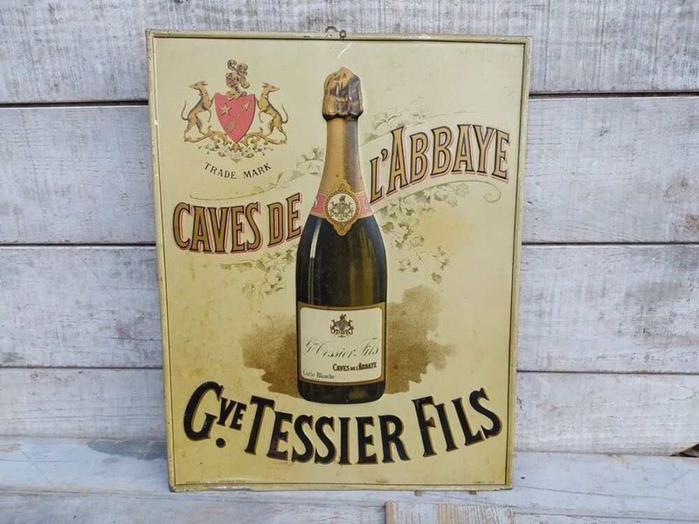 Plaque T&ocirc;le Publicitaire Mousseux Cave de L'Abbaye Tessier 