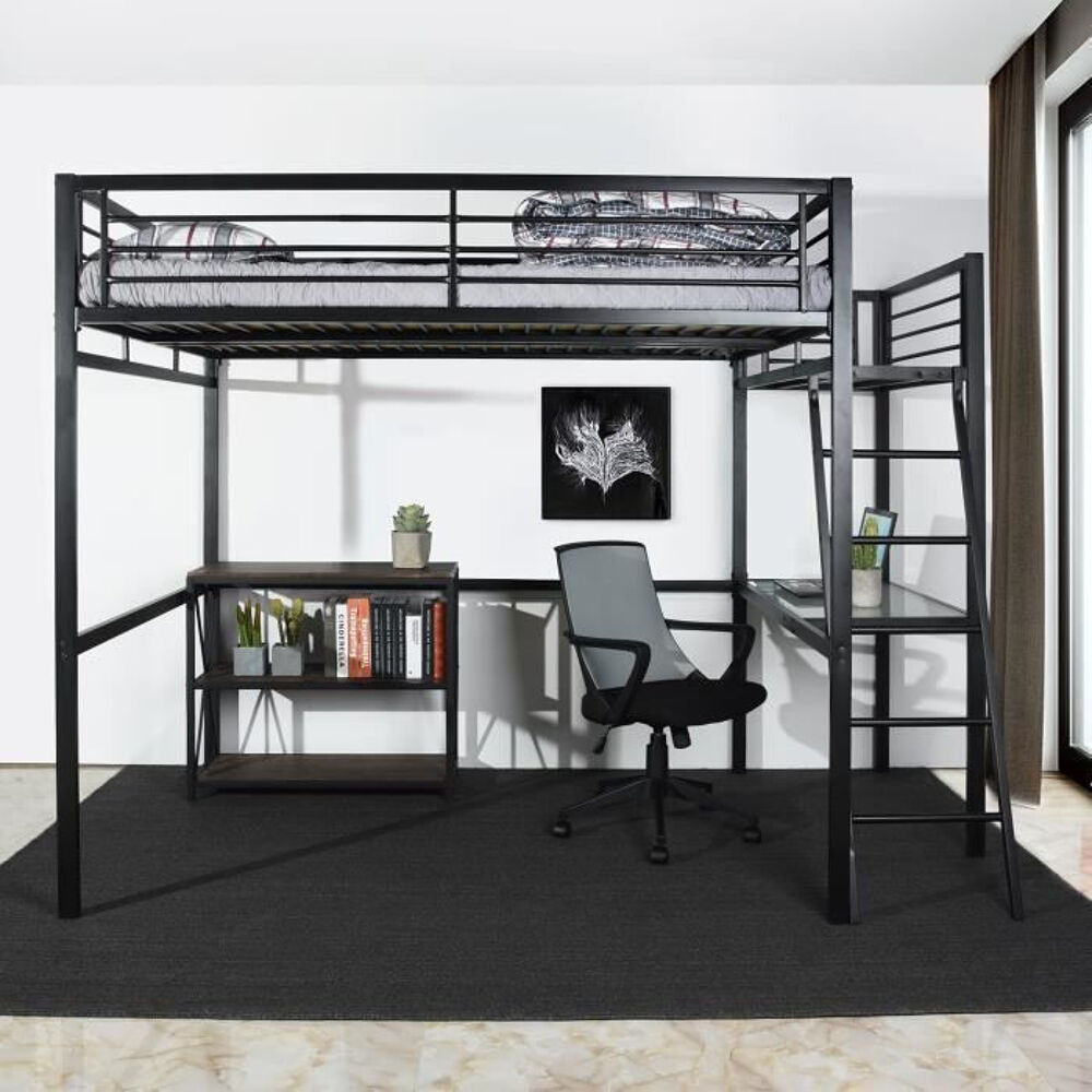 mezzanine 2 place avec bureau en verre int&eacute;gr&eacute; Meubles