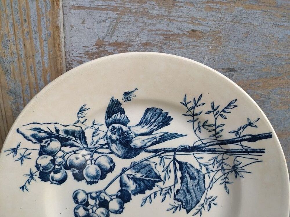 Assiette Fa&iuml;ence Terre de Fer Choisy le Roi D&eacute;cor Oiseau 