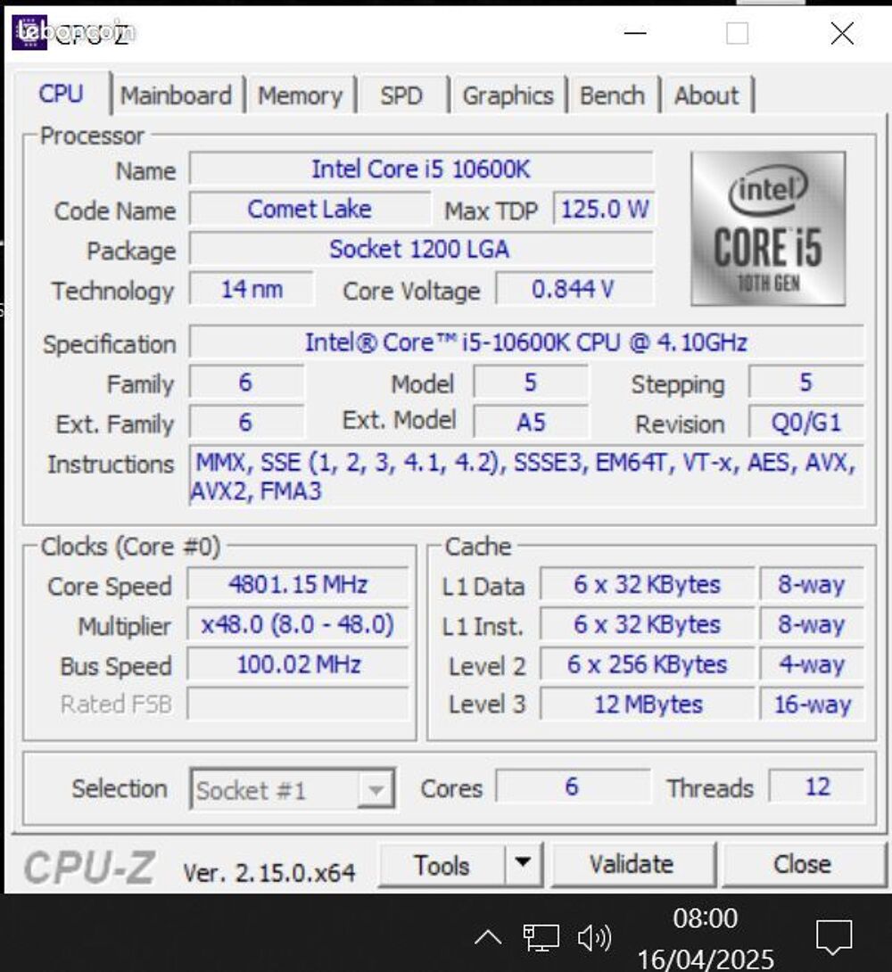 I5 10600k Matériel informatique