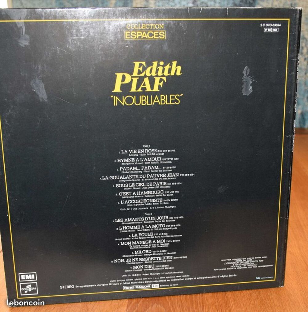 33 trs EDITH PIAF INOUBLIABLES 1979 CD et vinyles