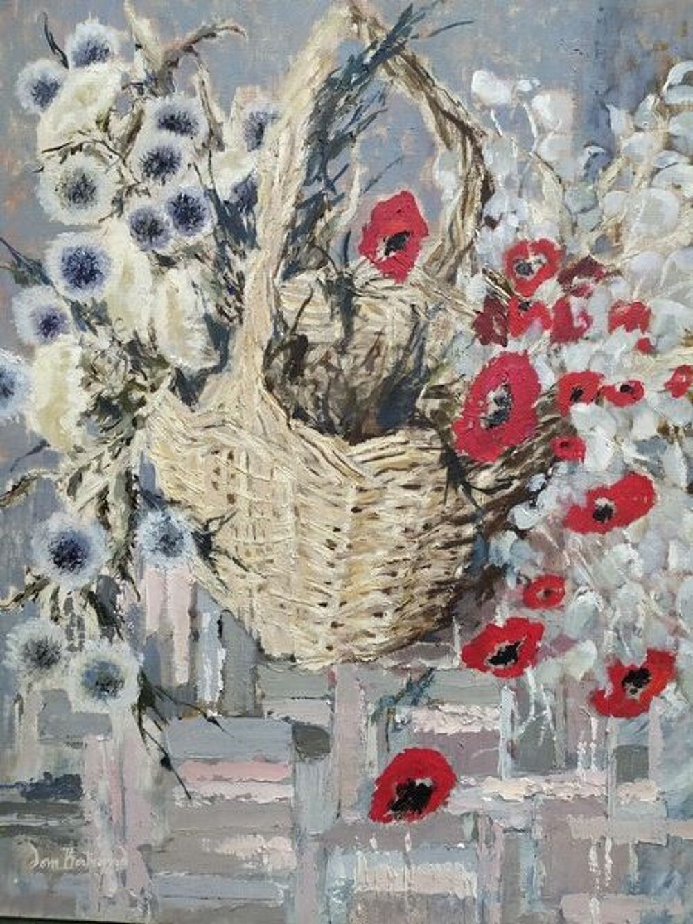 Tableau Panier Fleurs Coquelicots Provence Sign&eacute; Décoration