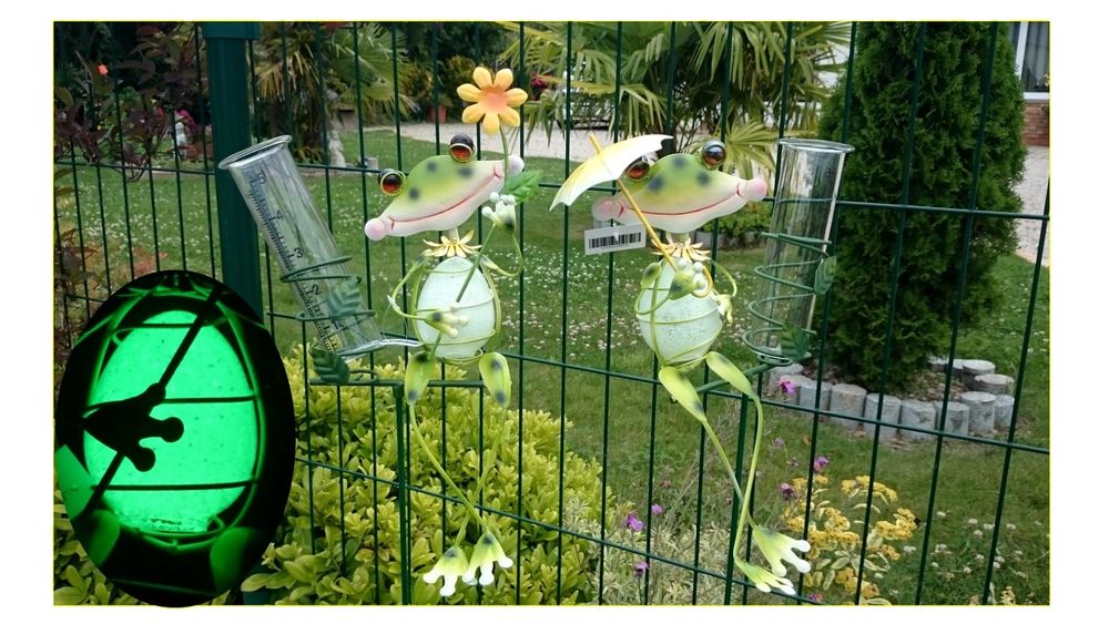 4 Pluviom&egrave;tre motif Grenouille fluorescent acier H 117 cm FO Jardin