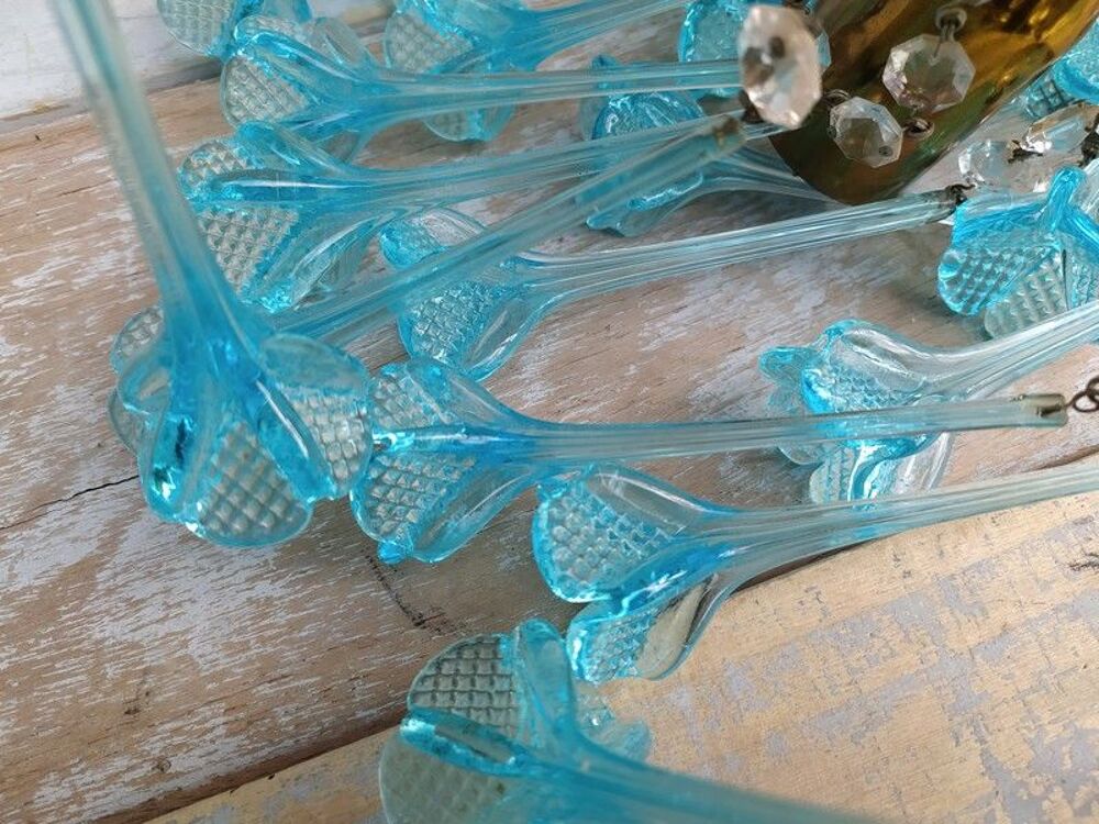 Lustre Pampilles Bleues Verre de Murano Vintage 
Décoration