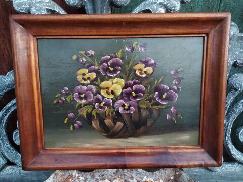 Tableau Nature Morte aux Fleurs Pens�es Sign� 65 Loches (37)