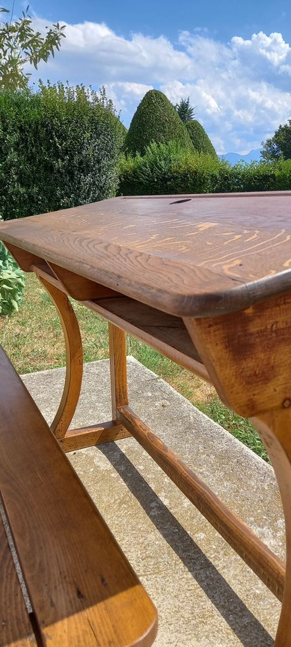 Bureau d'&eacute;cole vintage Saint-Martin 2 places Pieds galb&eacute;s Mobilier enfants