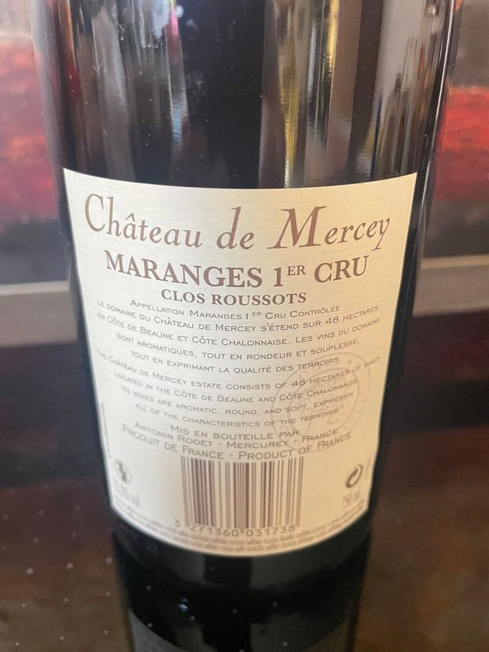 1 BT MARANGES 1er Cru 2013 Les Clos Roussots Ch&acirc;teau Mercey Cuisine