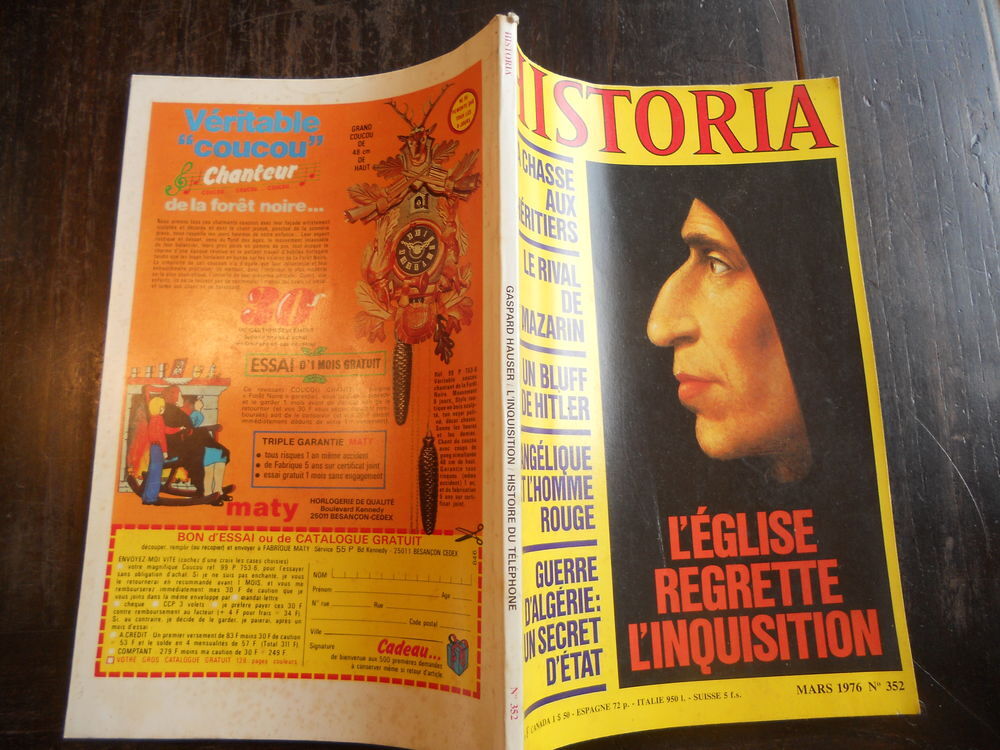 HISTORIA. L'&Eacute;GLISE REGRETTE L'INQUISITION mars 1976 No 352 Livres et BD
