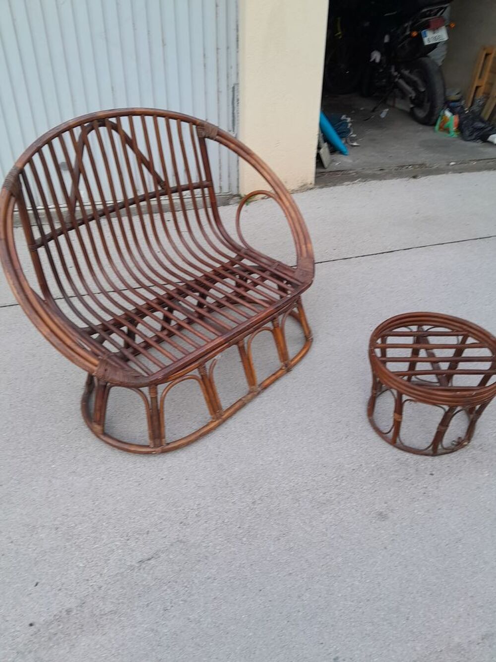 Banquette osier et son tabouret Meubles