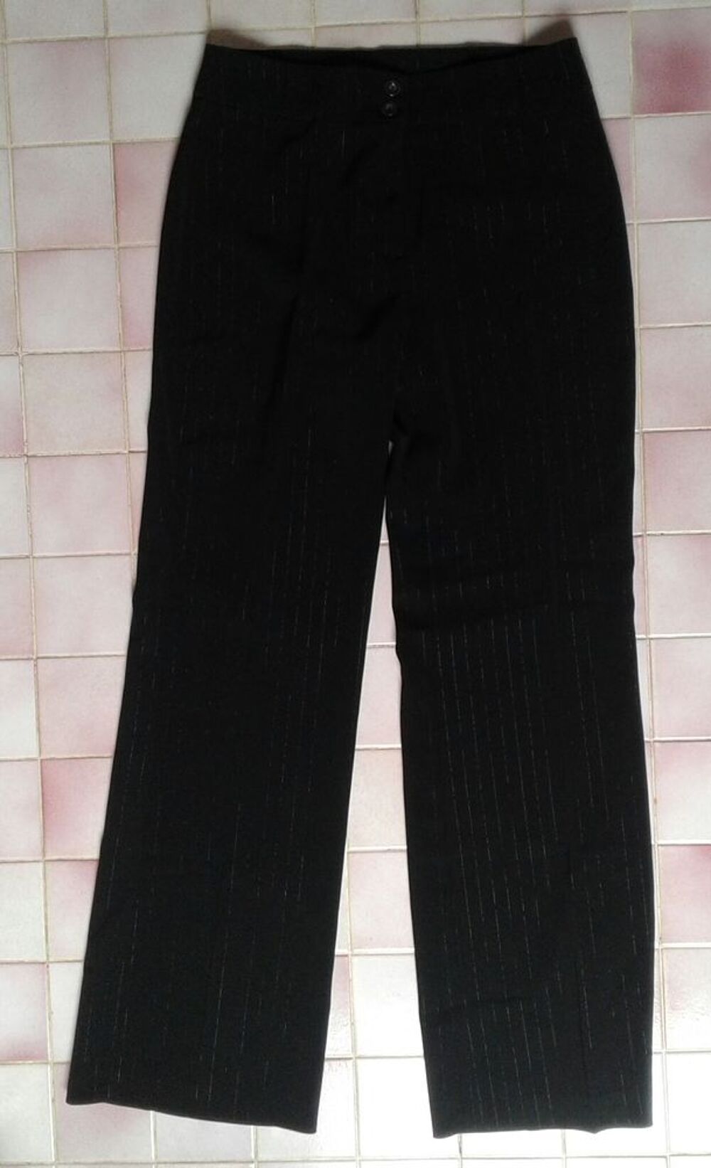 pantalon noir &agrave; rayures brillantes Vêtements