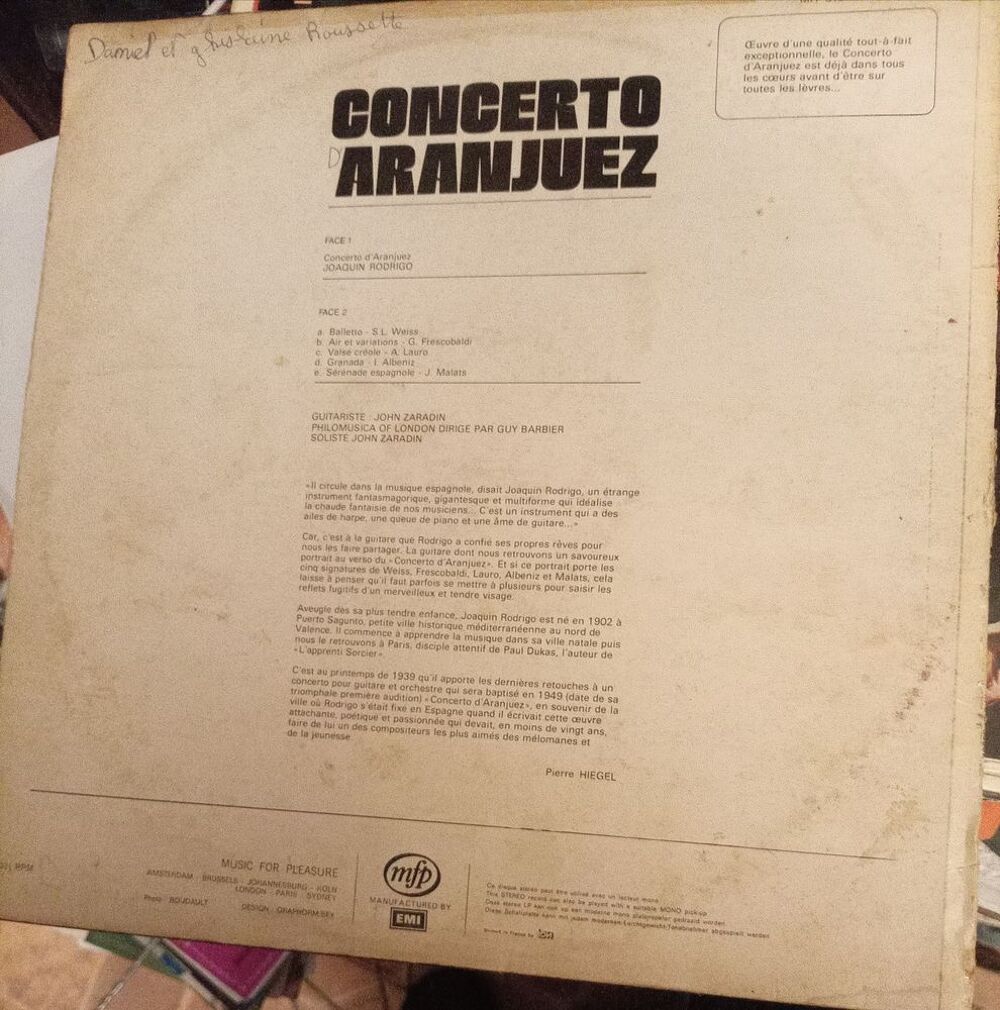 CONCERTO D ARANJUEZ / DISQUE VYNIL 33TOURS / CD et vinyles
