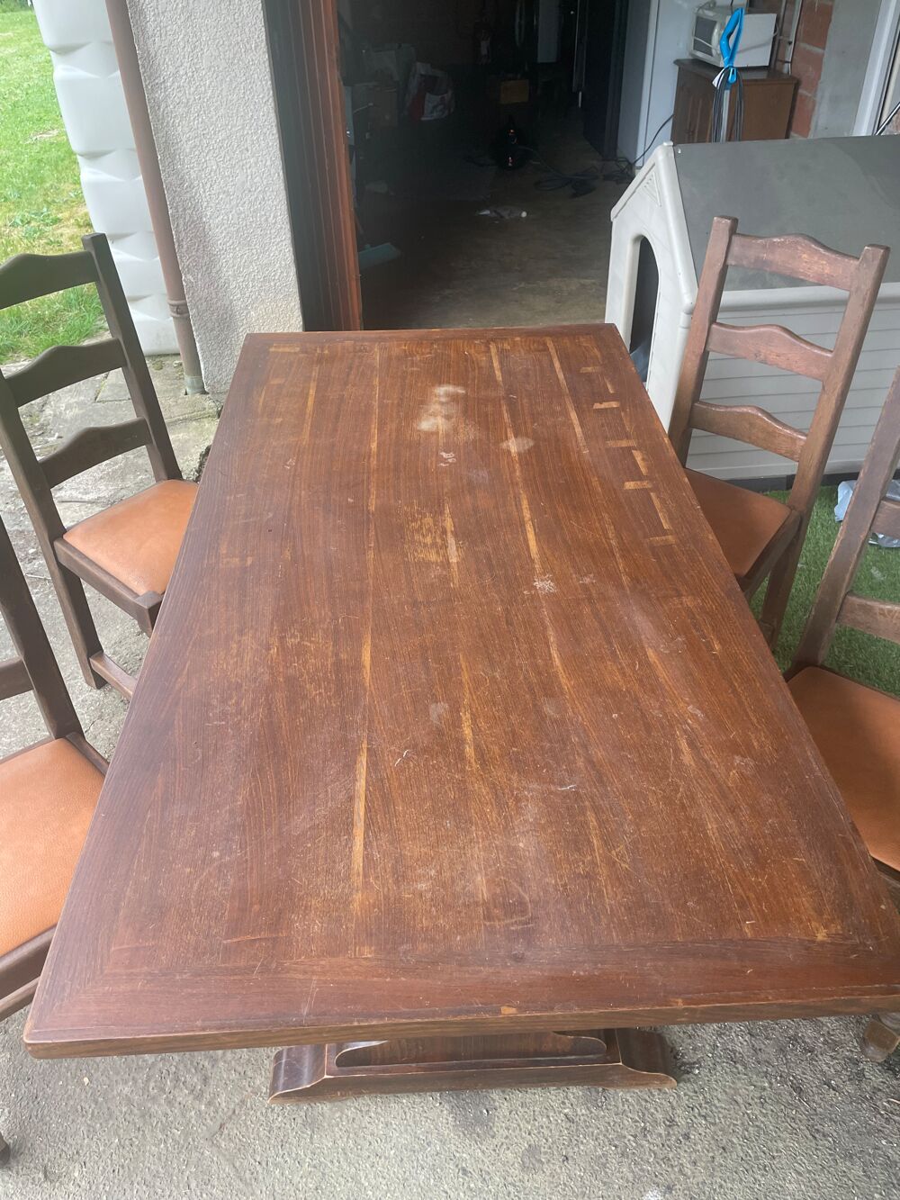 Table d'Abbaye avec pied lyre en ch&ecirc;ne moyen Meubles