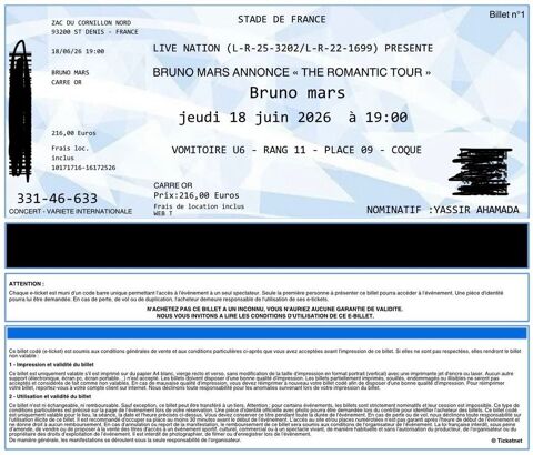 place de concert Bruno Mars 1 Savigny-sur-Orge (91)