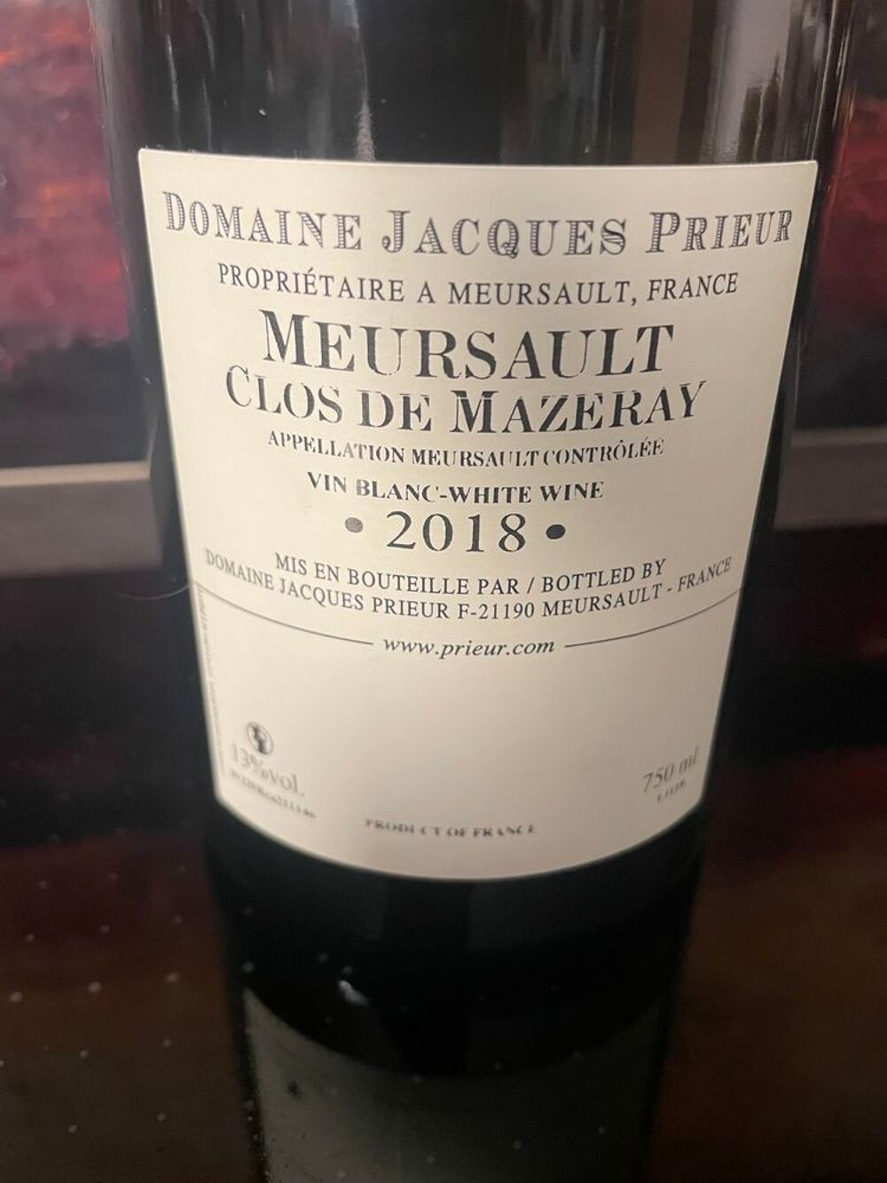 1 Bt MEURSAULT CLOS DE MAZERAY 2018 Monopole - Dom J.PRIEUR Cuisine