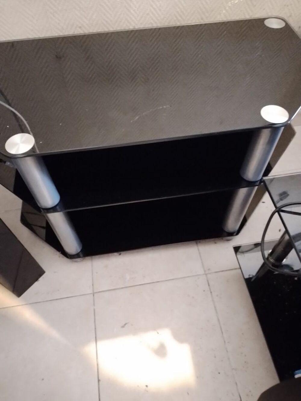 table meuble tv noir en verre Meubles