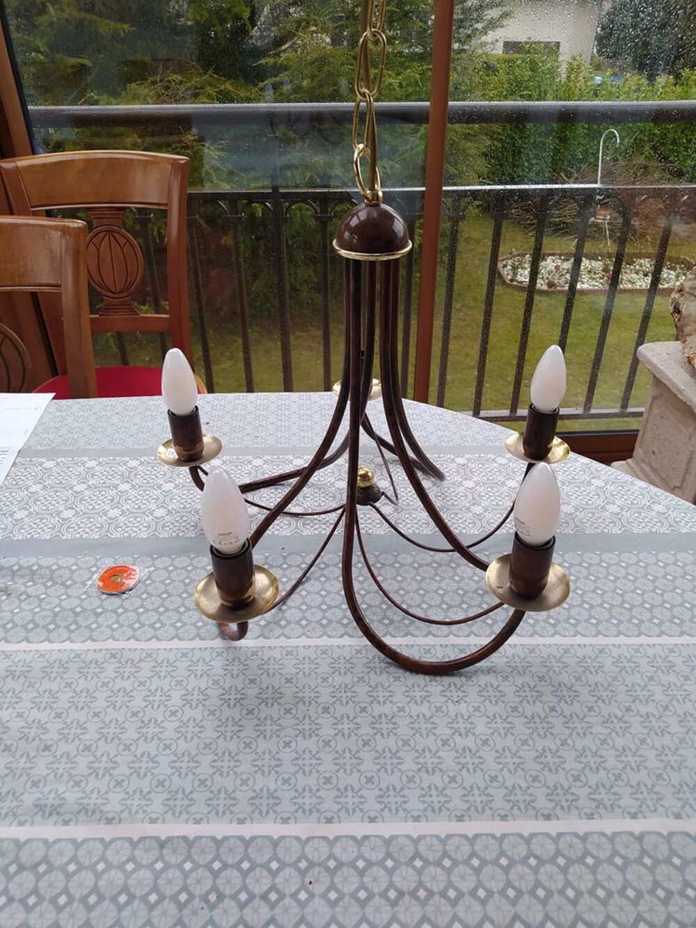 Lustre 5 branches couleur marron fa&ccedil;on &eacute;cailles Décoration