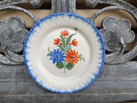 Ancienne Assiette Faence d'Auvillar Dcor Fleurs 22 Loches (37)