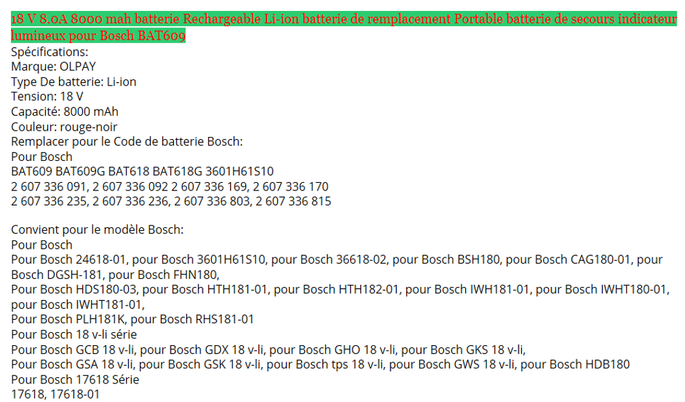 BATTERIE BOSCH 18V - 8 A Bricolage