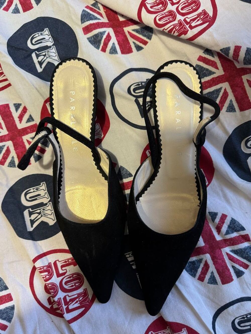 Escarpins Parall&egrave;le Paris daim velours noir slingback Chaussures