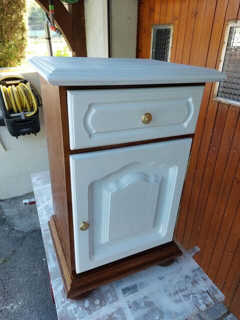 meuble chevet 1 tiroir et 1 porte bois et blanc 60 Verrières (10)