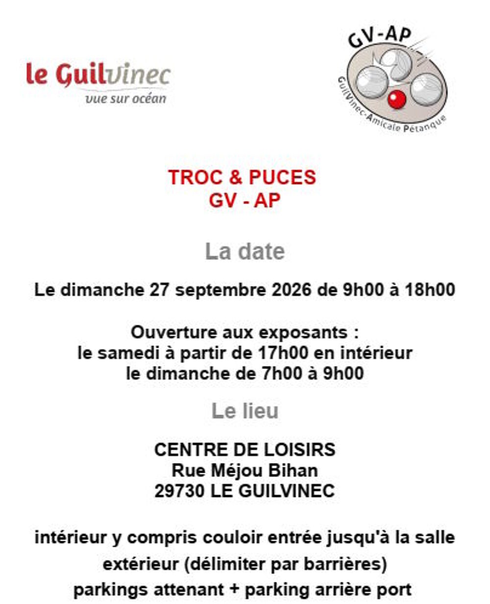 Troc et Puces GuilVinec Amicale P&eacute;tanque Vide grenier, marché aux puces, braderie