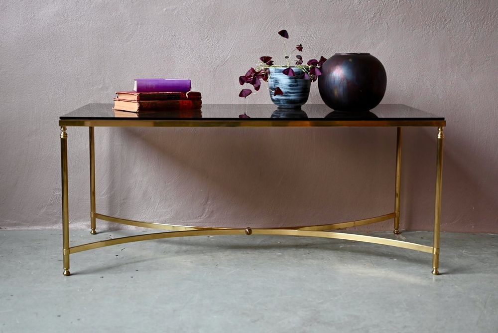 Grande table basse vintage laiton et verre Meubles