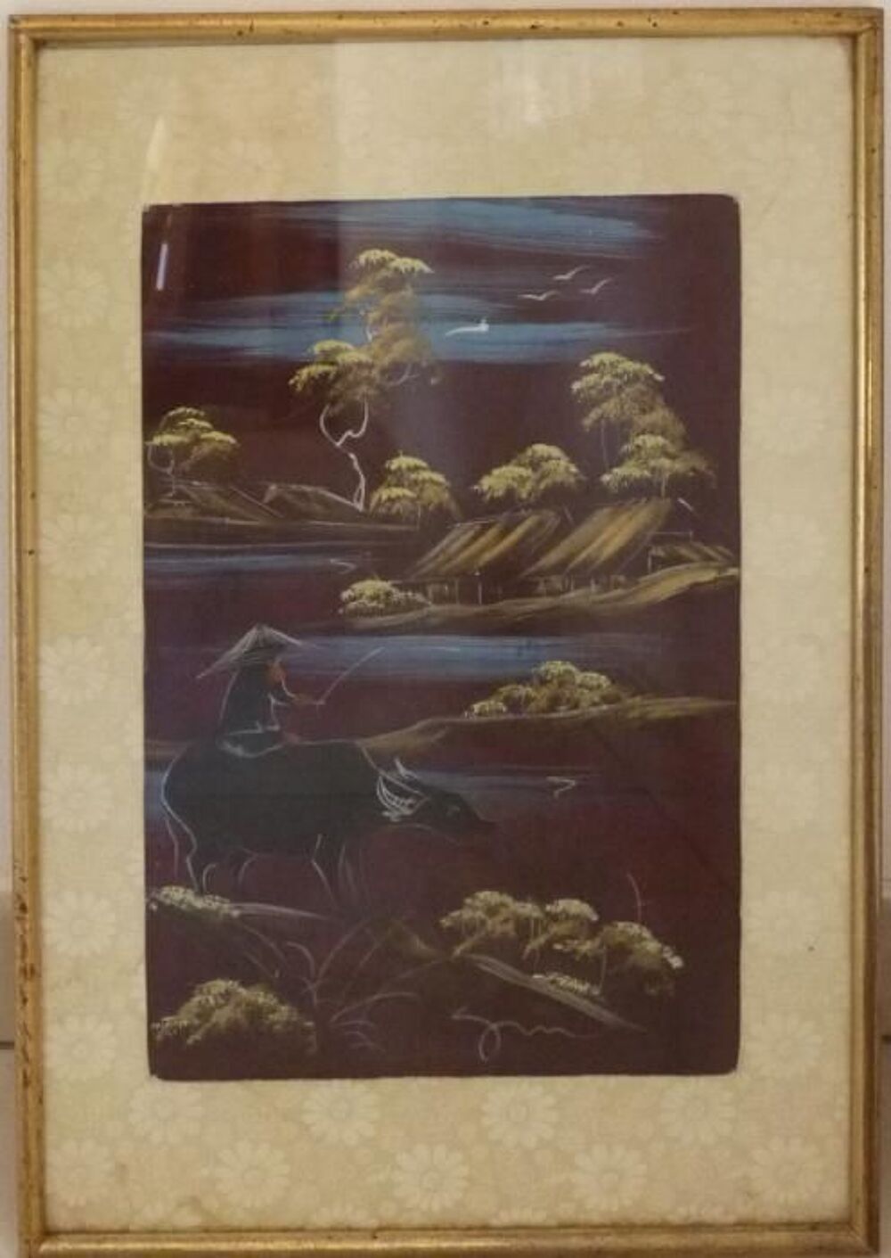 Tableau 52 x 34.3 cm avec peinture sur soie vietnamienne Décoration