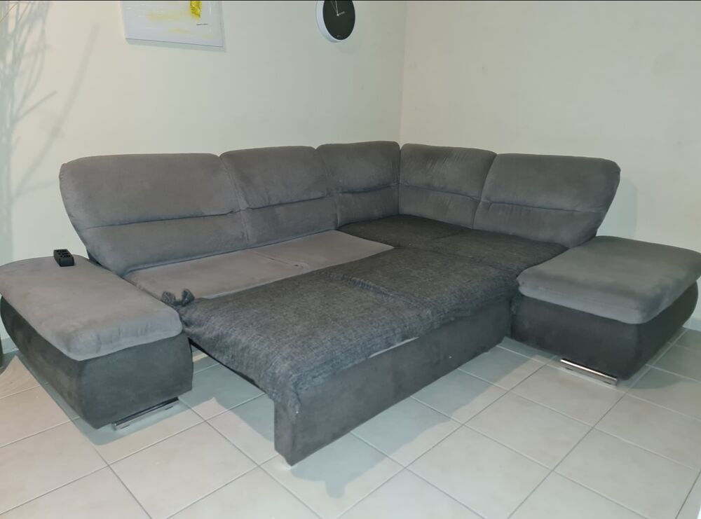 Canap&eacute; d'angle droit gris taupe convertible Meubles