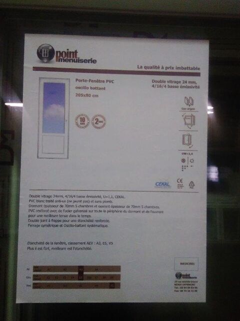 Porte-Fentre 1 vantail pvc blanc oscillo-battant 169 Reims (51)