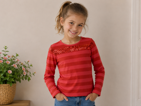 T-shirt Fille Catimini 6 ans rouge strass sequins manches lo Brienne-le-Château (10)