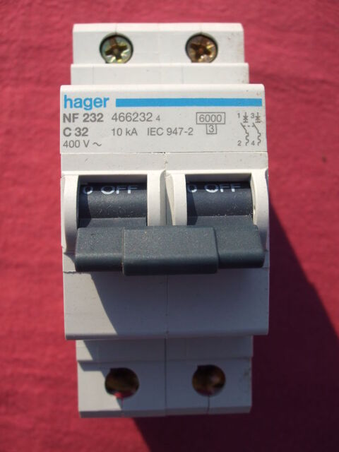 Rf NF232 OU NFN232 DISJONCTEUR HAGER 2P 32A 6kA COURBE C 35 Vouel (02)