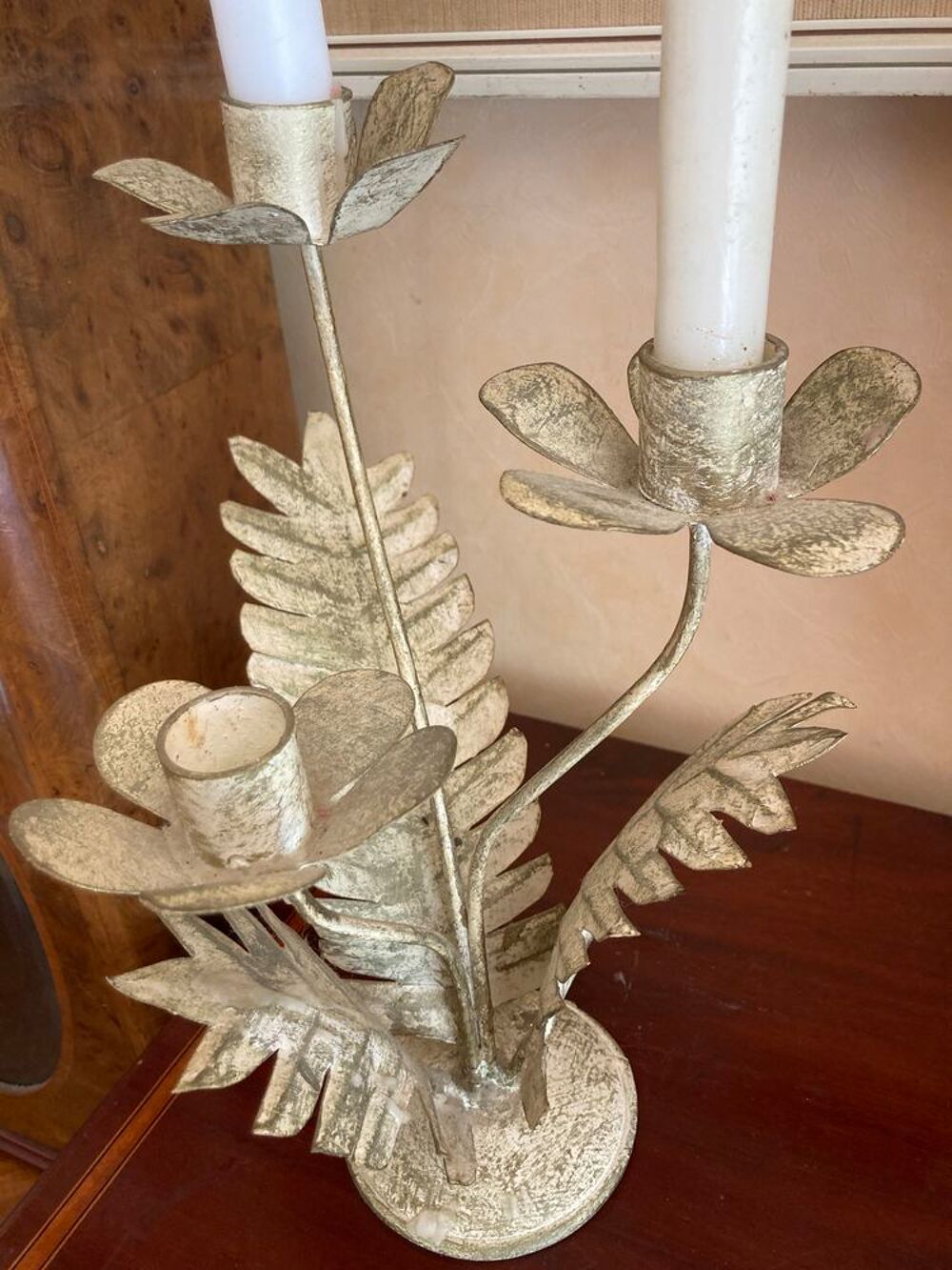 Chandelier feuilles fleurs OR et blanc Meubles