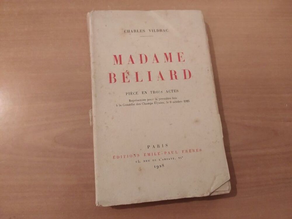 Livre Madame B&eacute;liard Charles Vildrac 1928 Livres et BD